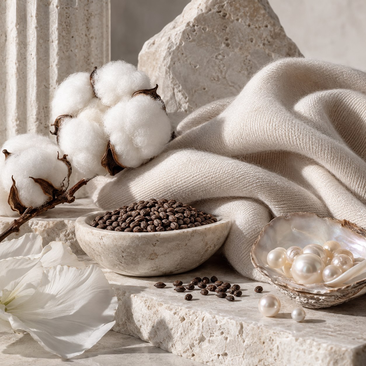 Musky scent family with cotton, cashmere and ambrette