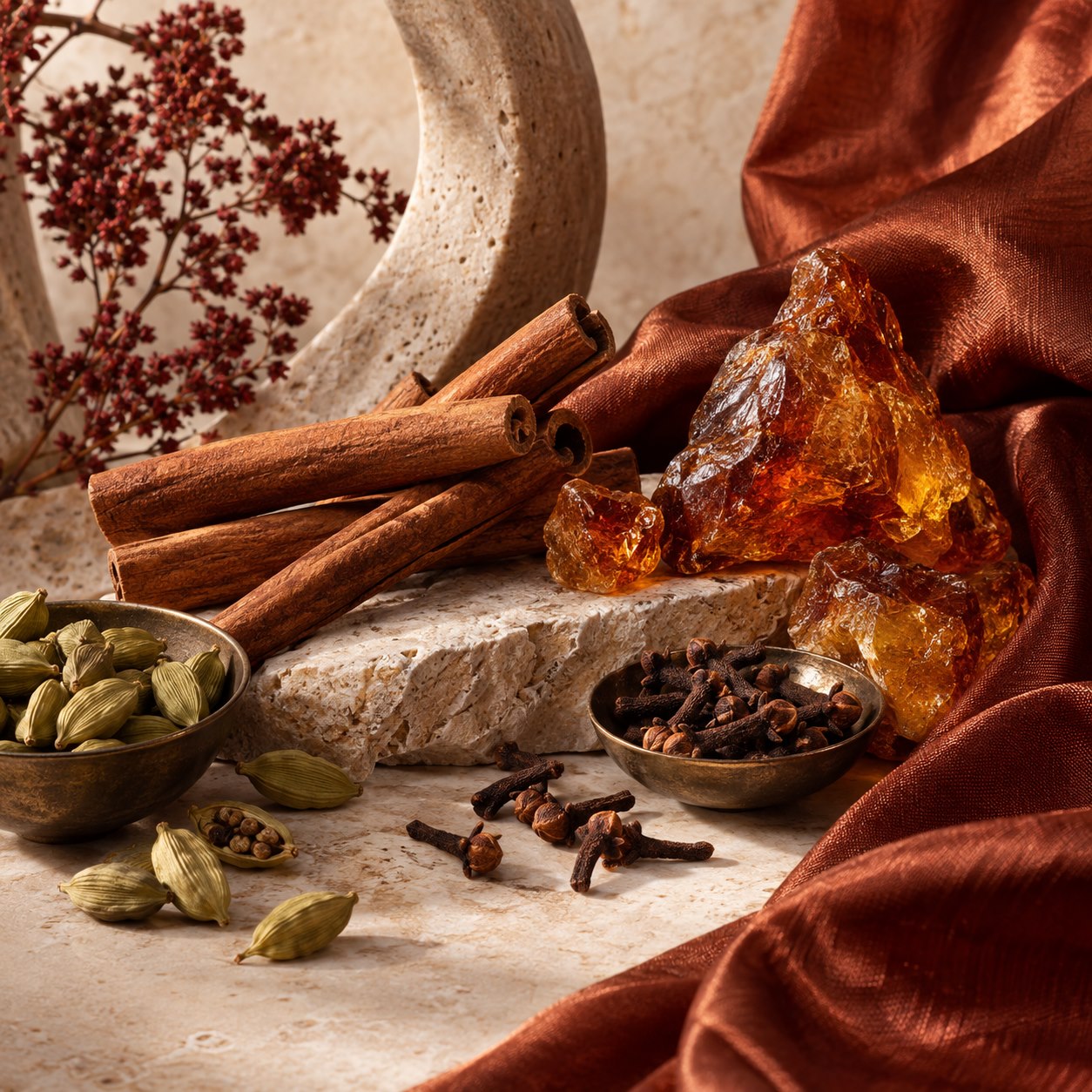 Warm and spicy scent family with cinnamon, cardamom and clove